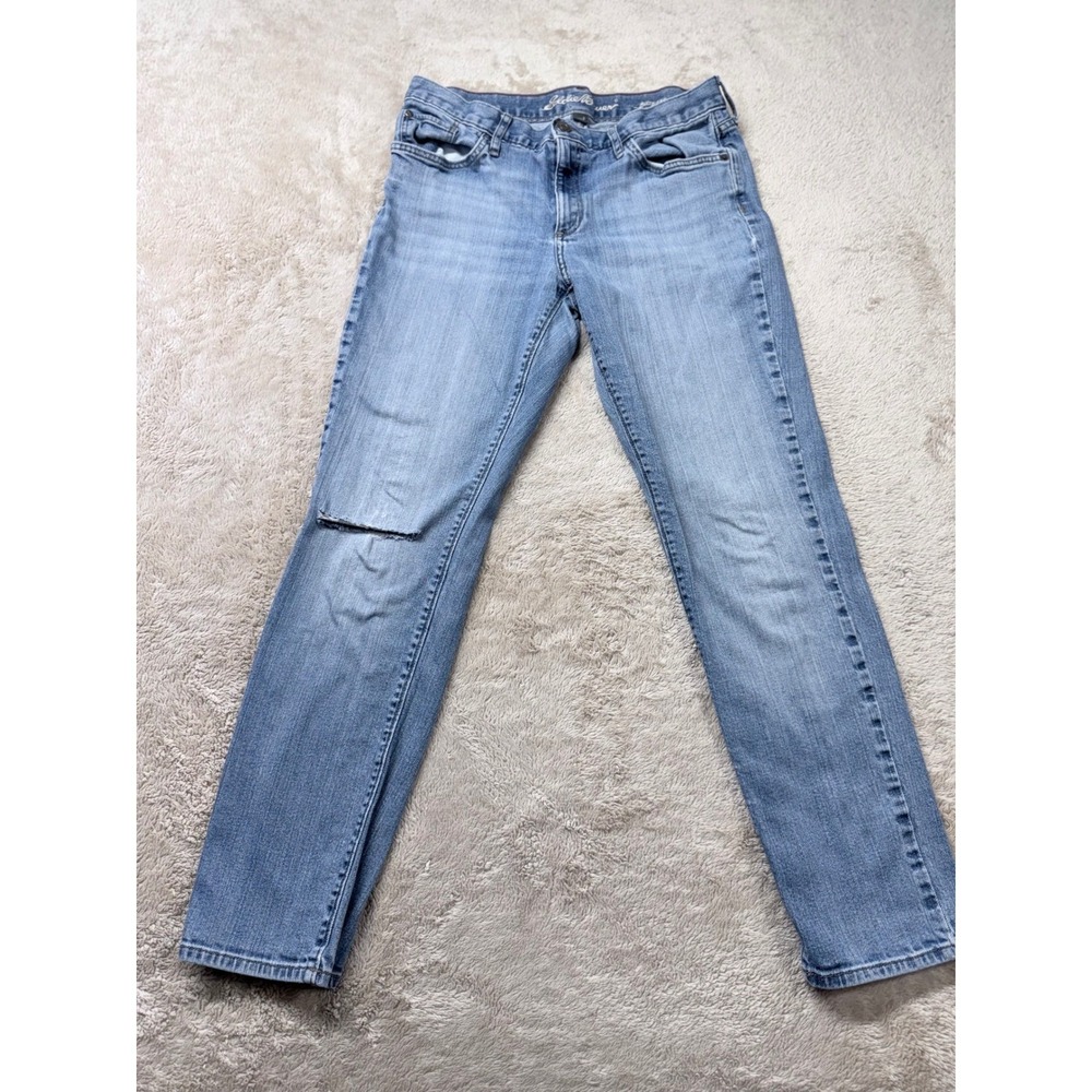 Eddie Bauer Boyfriend Jeans Womens 8 Light‎ Wash Distressed Denim Relaxed Fit